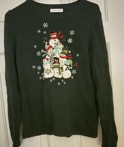 Maglione Christopher Banks donna natalizio pupazzo di neve taglia M verde vacanza fiocco di neve - Foto 1 di 7