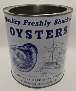 Vintage Antique Quality Oysters One Gallon Tin Can K & K Seafoods Chester, MD - Picture 1 of 6
