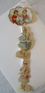 Old Print Factory Lot 3 Attached Christmas Cards Three Girls To & From Vtg Used - Picture 1 of 11