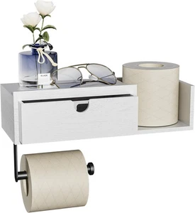 Toilet Roll Holder With Drawer Storage Shelf - Self Adhesive Toilet Paper Shelf, - Picture 1 of 7