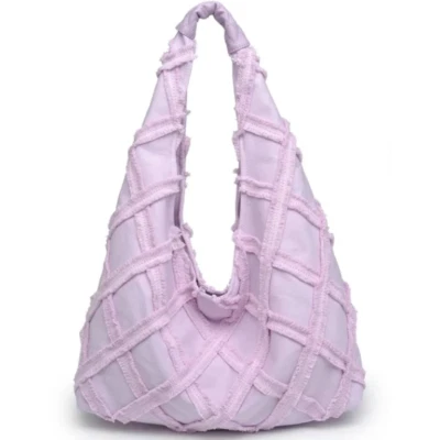 Urban Expressions Barbuda Hobo Bolso de Hombro Algodón Flecos Texturizado Lavanda Dorado Foto 1 de 3
