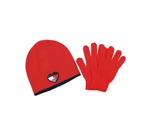 Tommy Hilfiger Girl's Sequin Heart Beanie and Glove Set, Primary Red/Navy - Picture 1 of 3