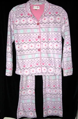 P.J. SALVAGE GIRLS SHERPA PAJAMAS SET Sz M -10 PURPLE PINK ALL POLY EUC - Image 1 of 4