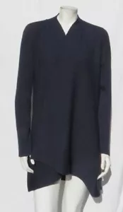 EILEEN FISHER XL Navy Washable 100% Merino Wool Rib Knit Cardigan Sweater Tunic - Picture 1 of 7