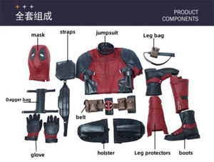 Deadpool Halloween Cosplay Red Deadpool Suit Costume Jumpsuit Accessories Set - Picture 1 of 25