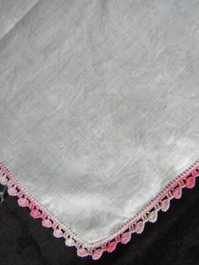 Vintage Crochet Edge Hankie Pink Lace Handkerchief Hanky 1334 - Picture 1 of 11