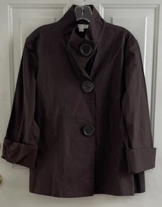 Coldwater Creek Top/Jacket Medium Dark Brown Big Buttons 3/4Sleeves Snap Closure - Picture 1 of 12