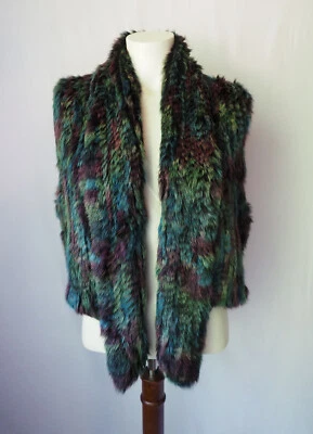 ADORE 100% 兔毛开襟背心裁剪蓝色紫色绿色染色 M 码 — 第 1/4 张图片