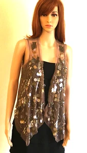 Chicos~Sparkly Bangles Beaded Sequined Sheer Glam SeXy Mesh Overlay Vest Sz 0/XS - Picture 1 of 8