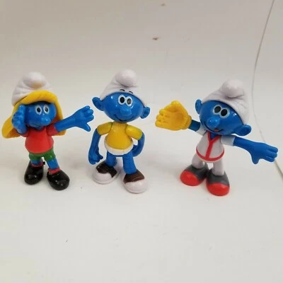 Lote de 3 piezas de adornos para pasteles de béisbol Pitufina Peyo Smurfs Foto 1 de 4