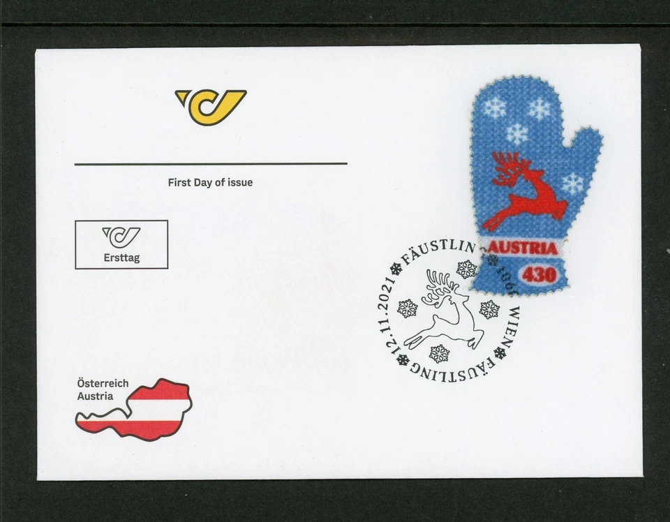 Austria 2021 Christmas Glove Mitten FDC Unusual / Odd Shaped Stamp - Image 1 of 1