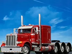 1/64 DCP RED PETERBILT 379 TRI AXLE W/ 63" FLAT TOP SLEEPER - Picture 1 of 6