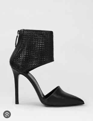 NEW All Saints Kleo Traforata Black Leather Heels Size UK7 - Image 1 of 4