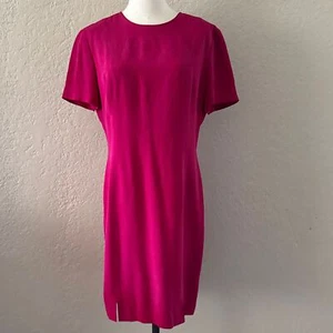 Talbots fuchsia Seide Etuikleid Größe 8 klassisch Kurzarm neu mit Etikett - Bild 1 von 12
