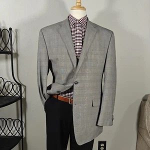 Sean John Men's Sport Coat Blazer Two Button Gray Plaid Polyester Blend 46L - Picture 1 of 15