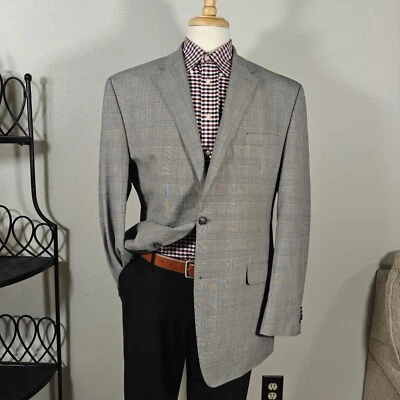 Blazer Abrigo Deportivo Para Hombre Sean John Dos Botones Gris Cuadros Mezcla Poliéster 46L Foto 1 de 4