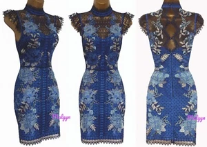 KAREN MILLEN ✩ STUNNING BLUE FLORAL EMBROIDERED LACE PARTY MINI DRESS ✩ UK 8 NWT - Picture 1 of 9