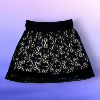 Womens Juniors Black Lace Miniskirt, White Lining, Elastic Waist, Size M - Image 1 of 2