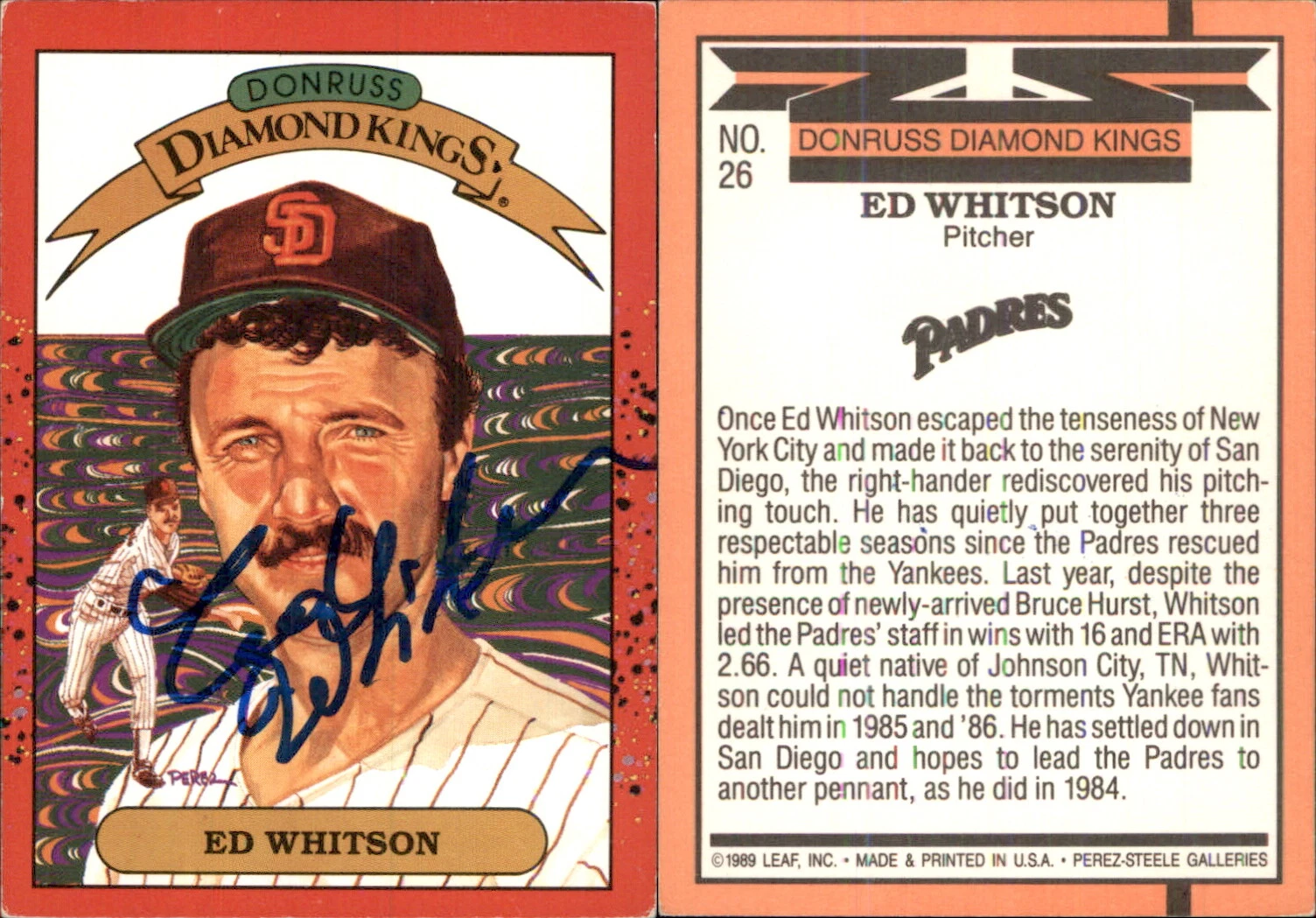 Ed Whitson Signed 1990 Donruss #26 Card San Diego Padres Auto AU