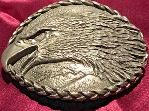 Patriotischer Adler ovale Gürtelschnalle USA Heavy Metal Vintage 1993 Diamantschliff - Bild 1 von 6