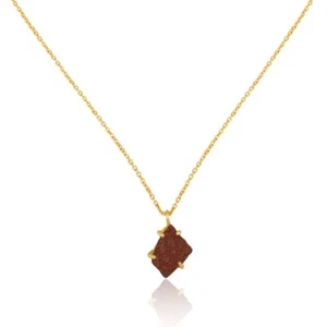 Rough Red Jasper Gold Plated Pendent & Necklace Raw Women Healing Jewelry - Picture 1 of 4