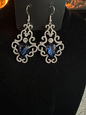 Paparazzi Silver & Blue Teardrop Filigree Earrings - Image 1 of 3