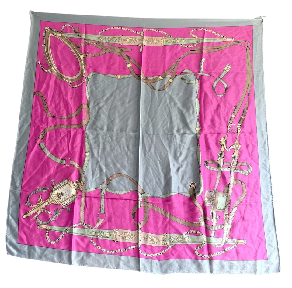 Bufanda vintage Codello Horse Tack and Bridle 100 % seda para mujer talla única rosa gris Foto 1 de 4