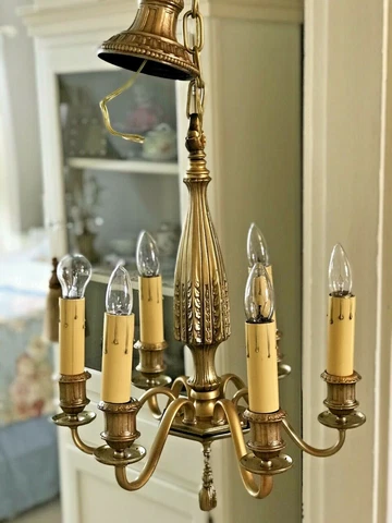 Chandelier Ceiling Fixture Elegant Antique 6 Light Restored and Rewired Cover