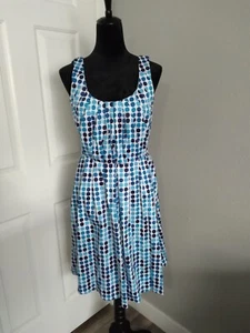 Calvin Klein Women's sz 6 Fit & Flare Dress Blue Polka Dot Sleeveless back zip - Picture 1 of 3