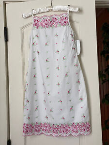 NWT Biscotti Collezioni Dress Cotton White Embroidered Pink Flowers Girls Sz 12