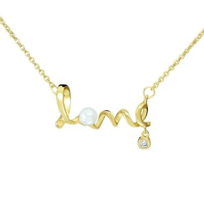  Gold Love Pearl Pendant Necklace with Hanging Crystal 18" chain with Gift Box - Image 1 of 4