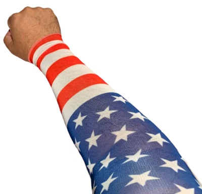 AMERICAN FLAG ARM SLEEVE Tattoo Fabric USA Stars Red White Blue Patriotic Elbow - Image 1 of 4