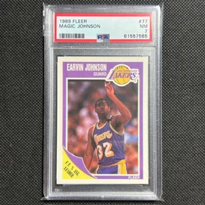 Baloncesto Fleer 1989 #77 Magic Johnson Los Angeles Lakers Salón de la fama PSA 7 casi nuevo - Imagen 1 de 2