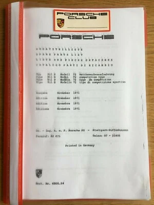 Porsche 911 1972 ST Competition Type noviembre 1971 lista de piezas 52 páginas Foto 1 de 4
