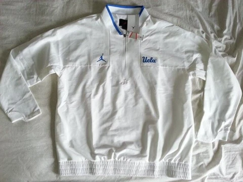 $85 Nike Jordan UCLA Bruins 1/4 Zip Pullover Coaches White Jacket Mens L NWT Cover