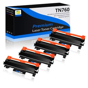 4PK TN760 Black Toner Cartridge Fit for Brother HL-L2350DW HL-L2370DW Printer - Picture 1 of 24