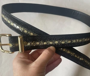 Vintage Stachelrochen Gürtel Schwarz Gold Messingschnalle Gr. 40 Unisex - Bild 1 von 16