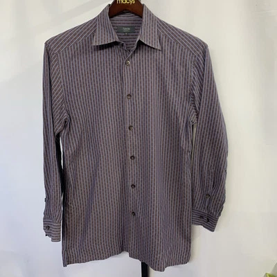 Zanella Italy Men’s M Blue Striped Lightweight Cotton Button Down Dress Shirt - Image 1 of 4