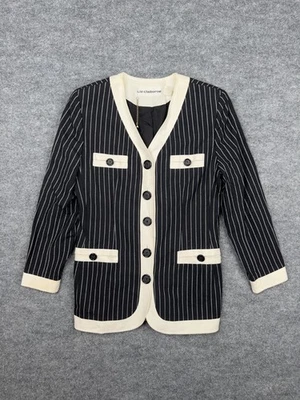 Chaqueta Blazer Liz Claiborne Rayón Rayas Mujer’s Talla 8 Negro Blanco Foto 1 de 4