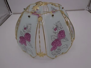 Floral Panel Lamp Glass Lamp Shade Butterfly Brass 14in diameter - Picture 1 of 7