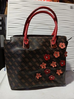 Guess 1981 Dark Brown Floral large tote signature Shoulder Bag - Image 1 of 4