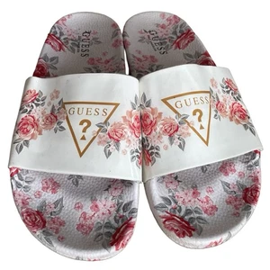 Guess Damen Pantoletten Sandalen Schuhe weiß rosa rose Blumen gold Logo Größe 9 - Bild 1 von 5