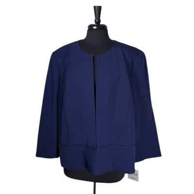 Kasper Women’s Jacket 24W Navy Open Front Ladder Stitch Long Sleeve Career NWT - Image 1 of 4