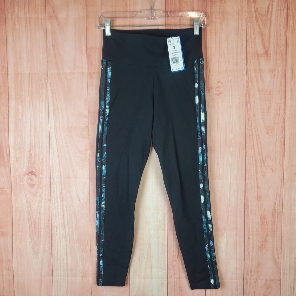 Adidas Originales 3 Rayas Flor Leggings Mujer S Negro Algodón Elástico Pull On Foto 1 de 4
