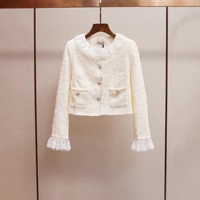 Nuevo abrigo corto coreano para mujer de un solo botón de encaje + pantalones cortos rectos conjuntos de dos piezas Foto 1 de 4