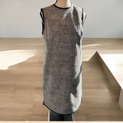 Theory Sleeveless Hi Crew Neck Dress Size 8 Black Tweed Canvas Mini $395 Retail - Image 1 of 4
