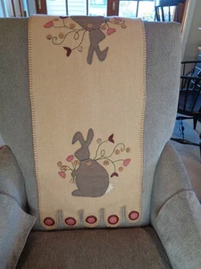 Bunny Rabbit Penny Rug Table Runner 14" x 36" Wool Felt - Picture 1 of 2