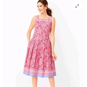 NEU Talbots 6 Fit & Flare Medaillon Plissee knielang ärmellos Baumwolle Kleid - Bild 1 von 9