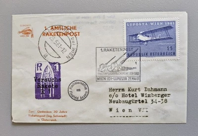 Beleg 1. Amtliche Raketenpost Versuchsrakete R 1, Österreich 1961, Luposta Wien - Bild 1 von 2