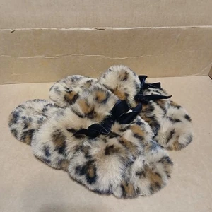 Anthropologie Maeve Faux-Fur Open-Toe Bow Slippers Leopard New Size Large 9/10 - Picture 1 of 5